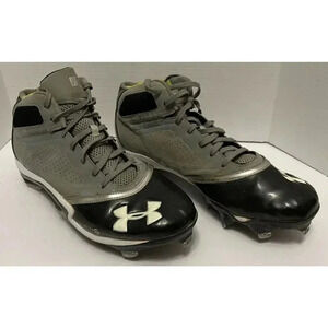 UA Under Armor Metal Baseball Cleats Size 13 ￼Black White Gray Camo‎  Neon Green